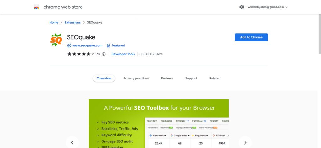 Best Chrome Extensions for Bloggers - seoquake chrome extension