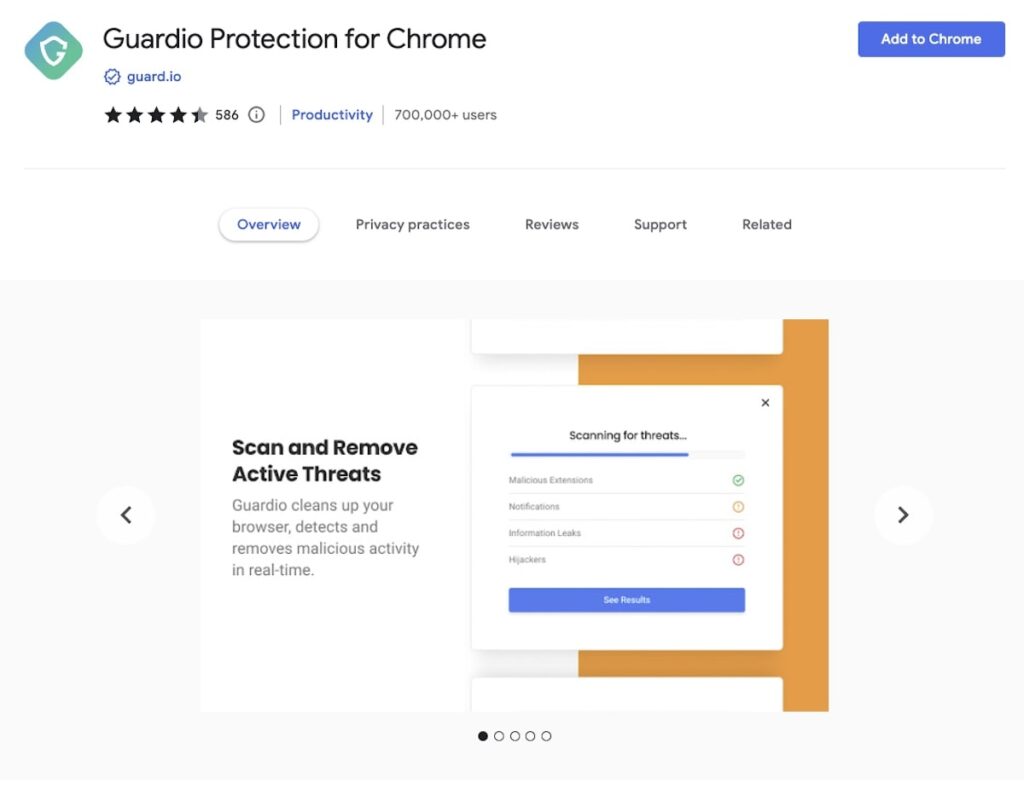 Guardio extension for security