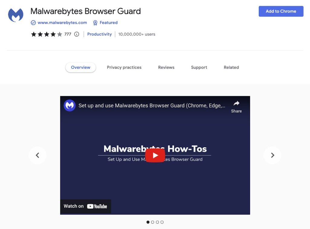Malwarebytes private browsing extension
