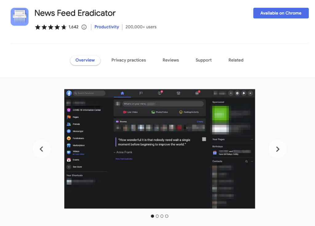 Chrome FB add on - News Feed Eradicator