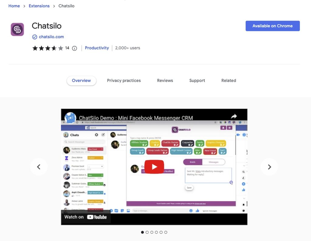 Chrome ext FB - Chatsilo