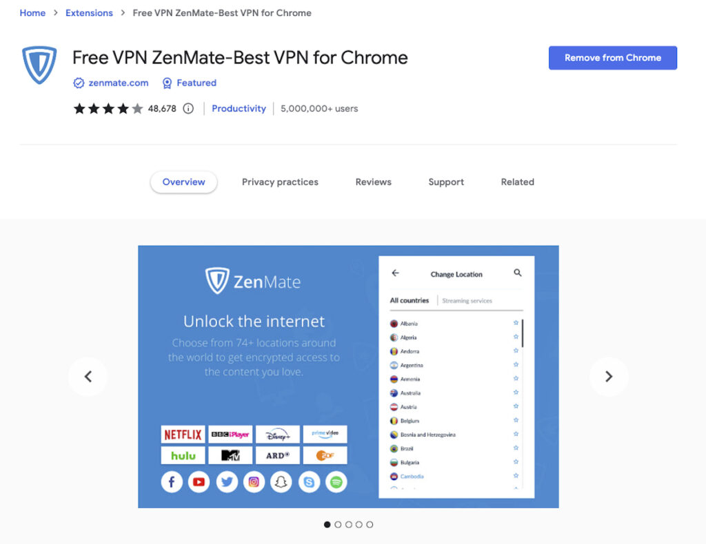 VPN for chrome - ZenMate
