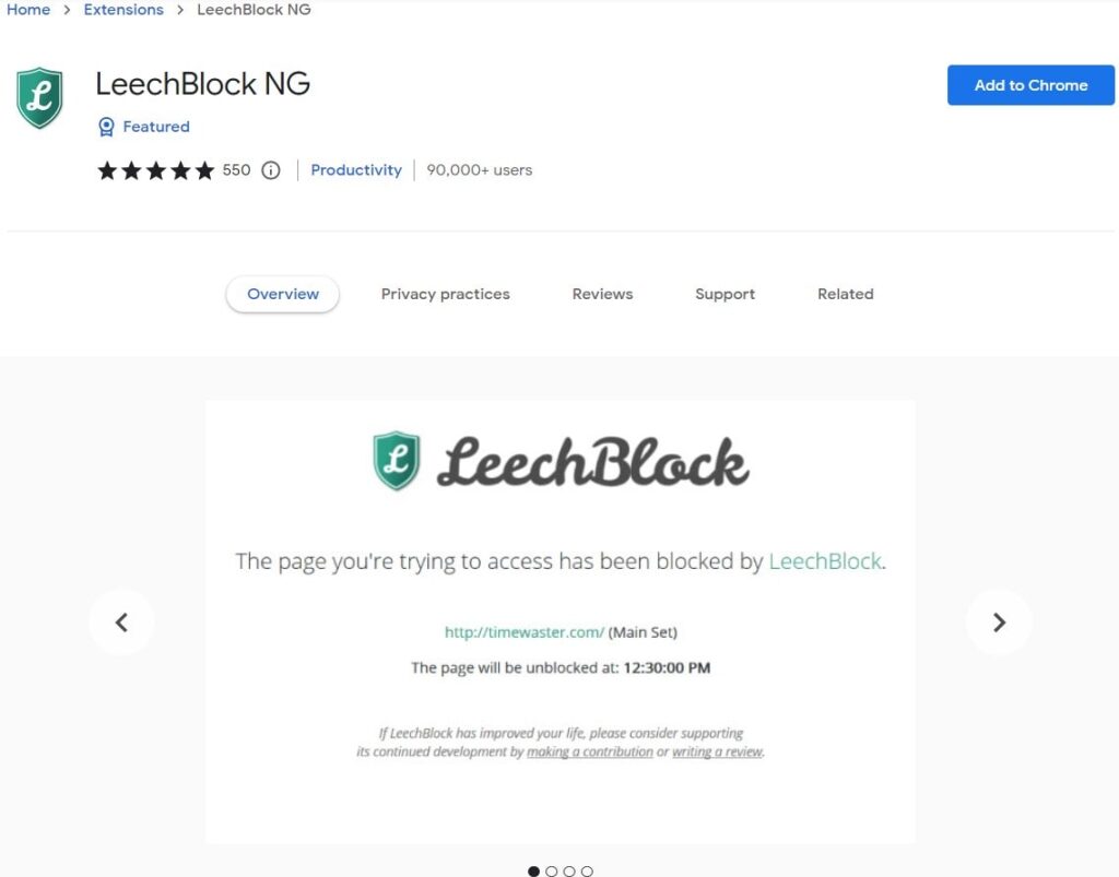 LeechBlock NG site blocker extension