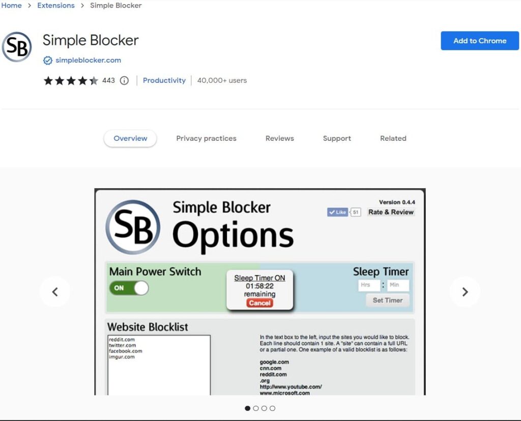 simple blocker chrome extension that blocks websites
