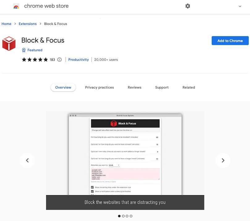 block _ focus. productivity tool