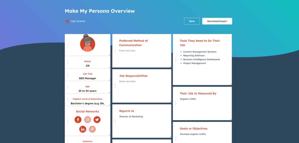 hubspot make my persona for your sass marketing mix